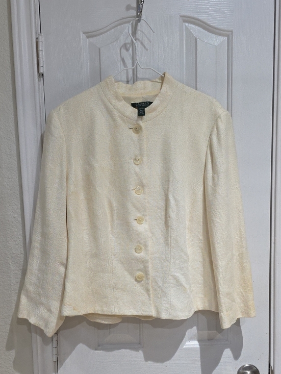 Lauren Ralph Lauren Jackets & Blazers - Lauren RL Linen Women's Cream Button-Front Jacket Size 14 W